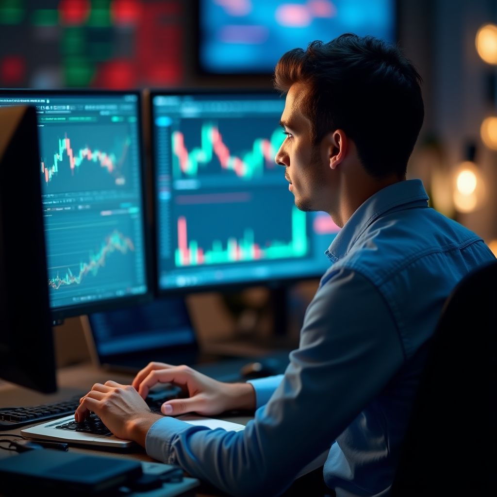 Asesor financiero trabajando en su escritorio.